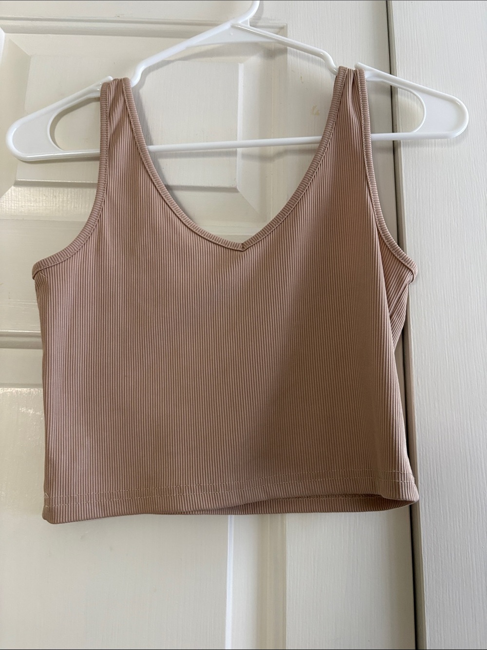 SHEIN Ribbed V-Neck Crop Tank Top - Beige